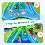 Inflatable Water Slide Crocodile Mighty Bounce House Water Park with Splash Pool & 780W Blower for Kids Backyard Family Fun