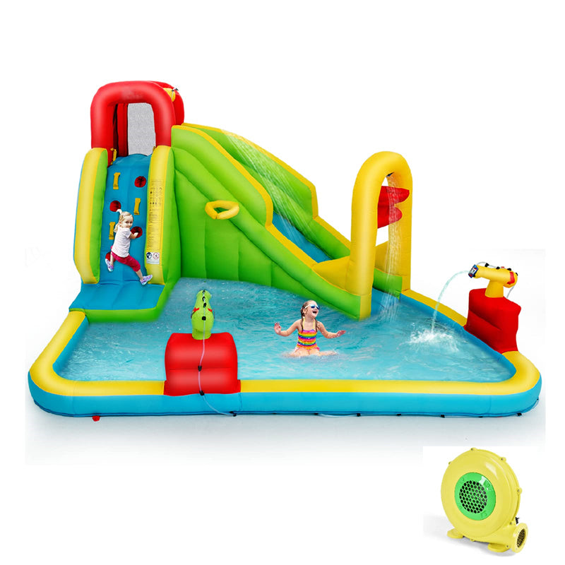 7-in-1 Inflatable Water Slide Kids Splash Pool Bounce House Mega Waterslide Park with 480W Blower for Backyard Family Fun