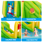 7-in-1 Inflatable Water Slide Kids Splash Pool Bounce House Mega Waterslide Park with 480W Blower for Backyard Family Fun