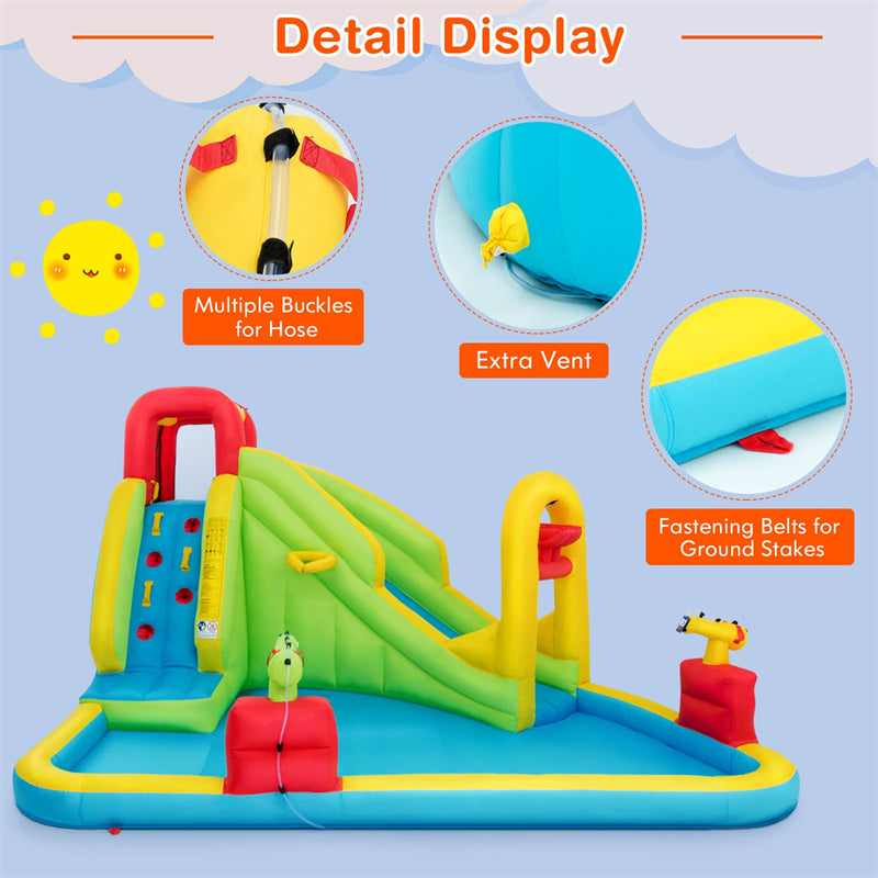 7-in-1 Inflatable Water Slide Kids Splash Pool Bounce House Mega Waterslide Park for Indoor Outdoor Fun without Blower