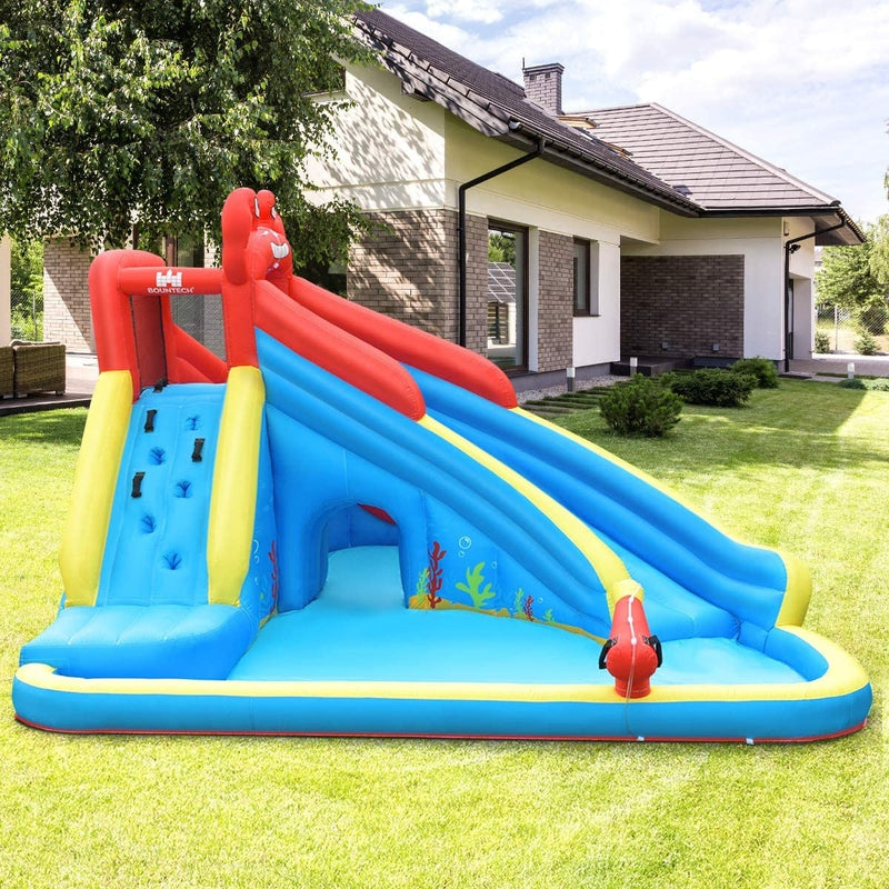 Inflatable Water Slide Crab Dual Slide Bounce House Splash Pool with 950W Blower