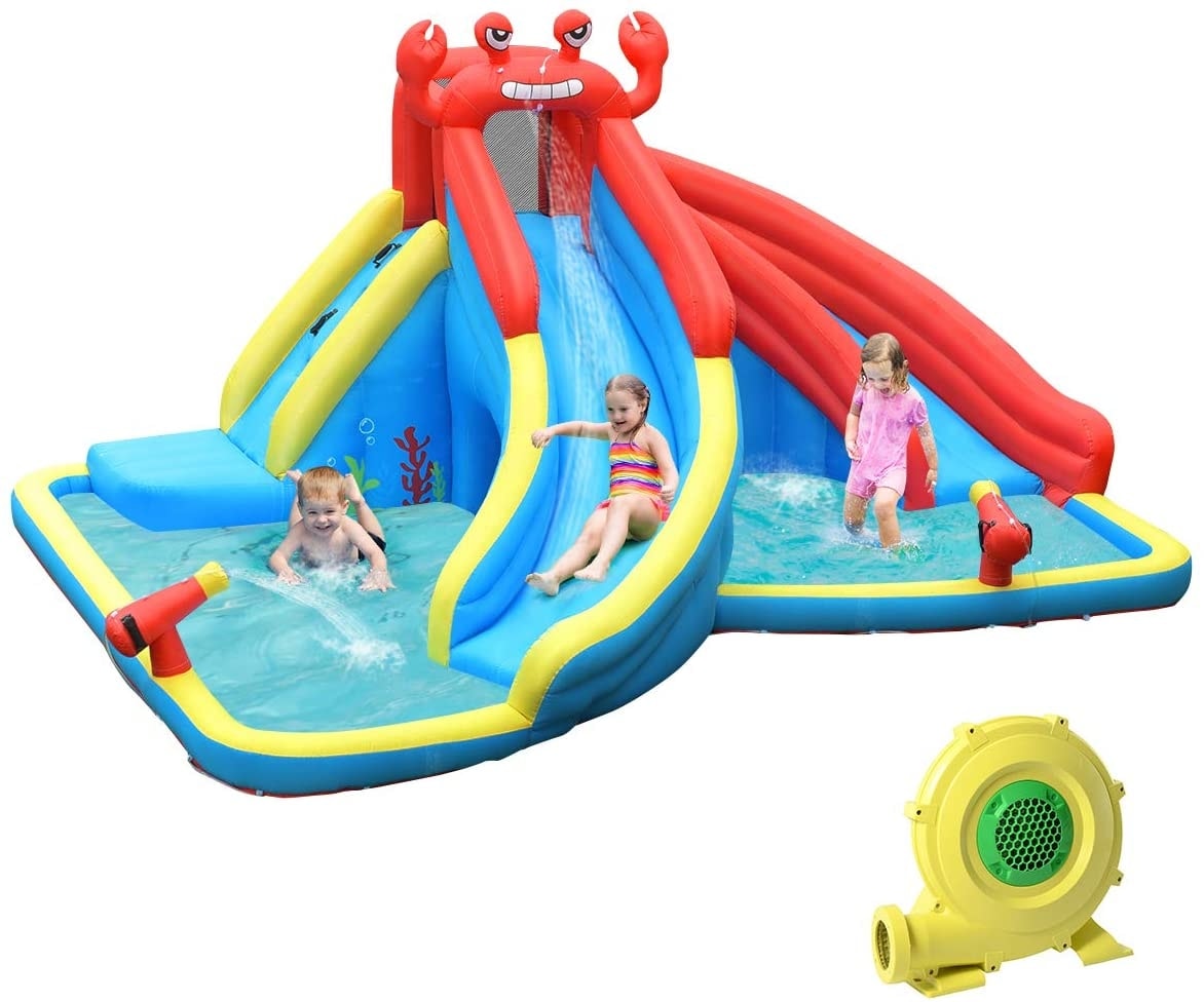 Inflatable Water Slide Crab Dual Slide Bounce House Splash Pool with 950W Blower