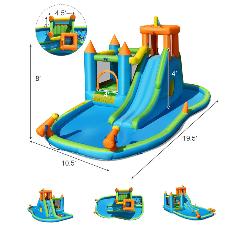 Inflatable Water Slide Bounce House 8-in-1 Kids Waterslide Splash Pool Water Park with Ball Pit & 735W Blower for Boys Girls Backyard Party Gifts