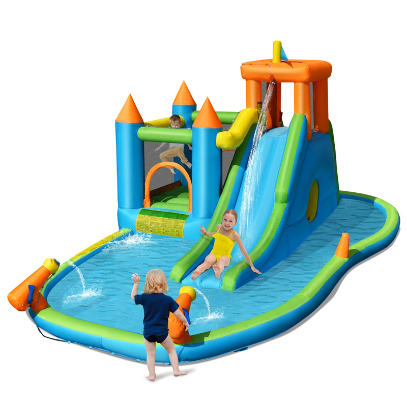 Inflatable Water Slide Bounce House 8-in-1 Kids Waterslide Splash Pool Water Park with Ball Pit for Outdoor Indoor Party Gifts, without Blower