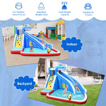 Inflatable Water Slide Shark Themed Bounce House Waterslide Park with 750W Blower, Long Slide, Climbing, Splash Pool for Kids Backyard Outdoor Fun