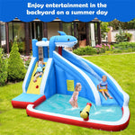 Inflatable Water Slide Shark Themed Bounce House Waterslide Park with 750W Blower, Long Slide, Climbing, Splash Pool for Kids Backyard Outdoor Fun