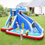 Inflatable Water Slide Shark Themed Bounce House Waterslide Park for Kids Backyard Outdoor Fun with Long Slide, Climbing, Splash Pool without Blower