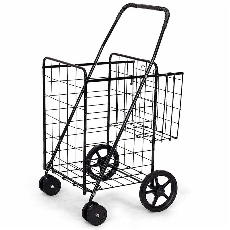 Jumbo Folding Shopping Cart Utility Cart with Double Basket & Swivel Wheels