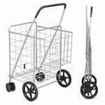 Jumbo Folding Shopping Cart Utility Cart with Double Basket & Swivel Wheels