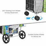 Jumbo Folding Shopping Cart Utility Cart with Double Basket & Swivel Wheels