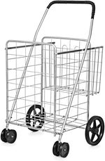 Jumbo Folding Shopping Cart Utility Cart with Double Basket & Swivel Wheels