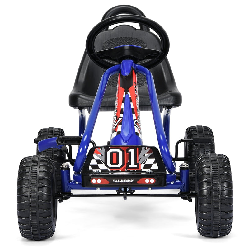 Kids Pedal Go Kart 4 Wheel Pedal Powered Ride On Car Toy with Adjustable Seat & Steering Wheels