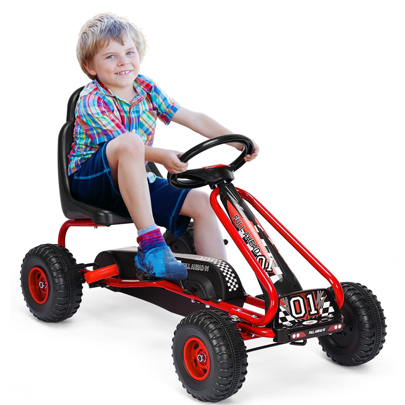 Kids Pedal Go Kart 4 Wheel Pedal Powered Ride On Car Toy with Adjustable Seat & Steering Wheels