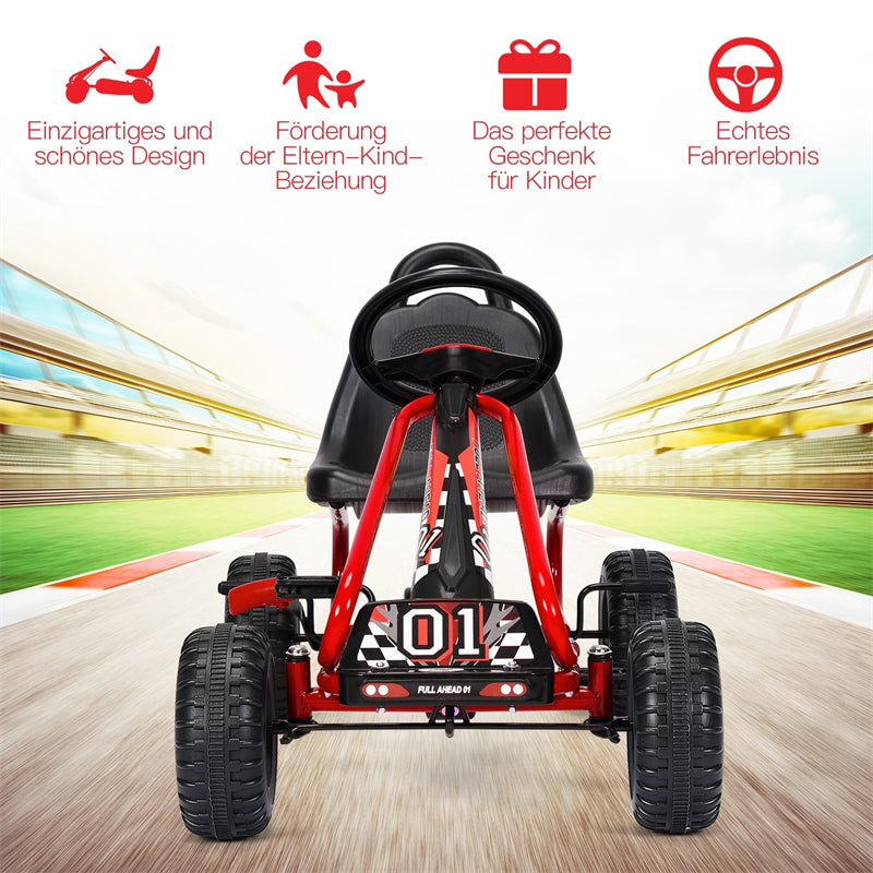 Kids Pedal Go Kart 4 Wheel Pedal Powered Ride On Car Toy with Adjustable Seat & Steering Wheels