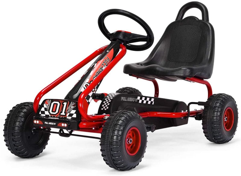 Kids Pedal Go Kart 4 Wheel Pedal Powered Ride On Car Toy with Adjustable Seat & Steering Wheels