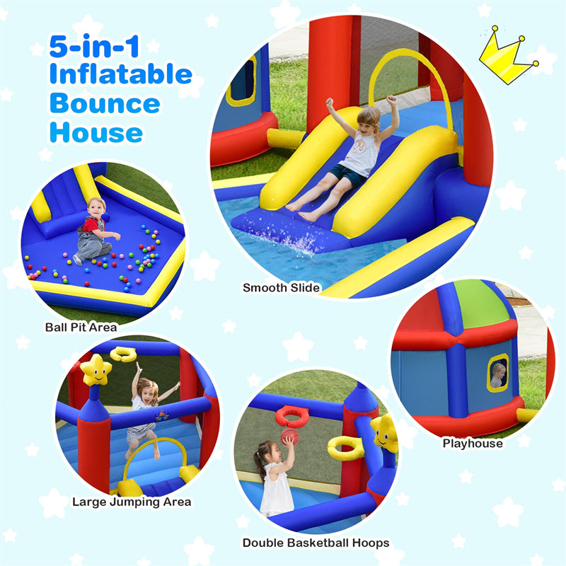 Kids Bouncy Castle Inflatable Slide Large Jumping Area Playhouse with 735W Blower