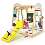 8-in-1 Indoor Jungle Gym, Kids Wooden Indoor Playground Climber with Slide, Swing, Climbing Rock & Net, Montessori Climbing Toys for Toddlers