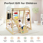 8-in-1 Indoor Jungle Gym, Kids Wooden Indoor Playground Climber with Slide, Swing, Climbing Rock & Net, Montessori Climbing Toys for Toddlers