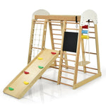 8-in-1 Indoor Jungle Gym, Kids Wooden Indoor Playground Climber with Slide, Swing, Climbing Rock & Net, Montessori Climbing Toys for Toddlers