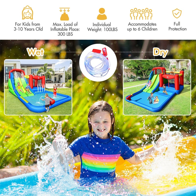 Kids Inflatable Water Slide Jumping Castle Splash Pool with 780W Air Blower