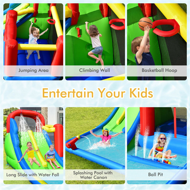 Kids Inflatable Water Slide Jumping Castle Splash Pool with 780W Air Blower