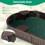 Kids Outdoor Sandbox 6FT Oval Sand Pit with Cover, 4 Built-in Corner Seats & Bottom Liner