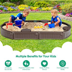 Kids Outdoor Sandbox 6FT Oval Sand Pit with Cover, 4 Built-in Corner Seats & Bottom Liner