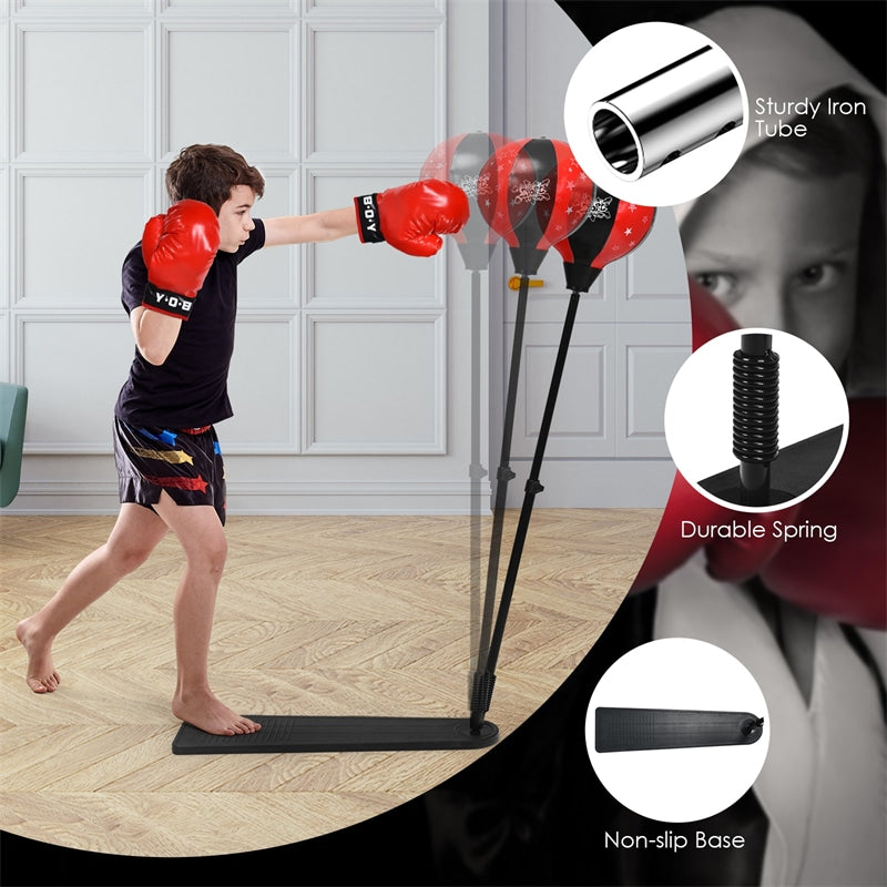 Kids Punching Bag with Adjustable Stand & Boxing Gloves Boxing Set, Height Adjustable Reflex Bag with Hand Pump for Adults & Teens Boxing Workout