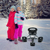 Kids Snow Racer Sled Ski Sled Snow Slider Board with Steering Wheel Double Brakes Retractable Pull Rope for Kids Age 6+