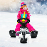 Snow Racer Sled, Ski Sled Slider Board with Steering Wheel, Twin Brakes & Pull Rope, Steerable Snow Sled for Kids Ages 4+, Teenagers, Adults