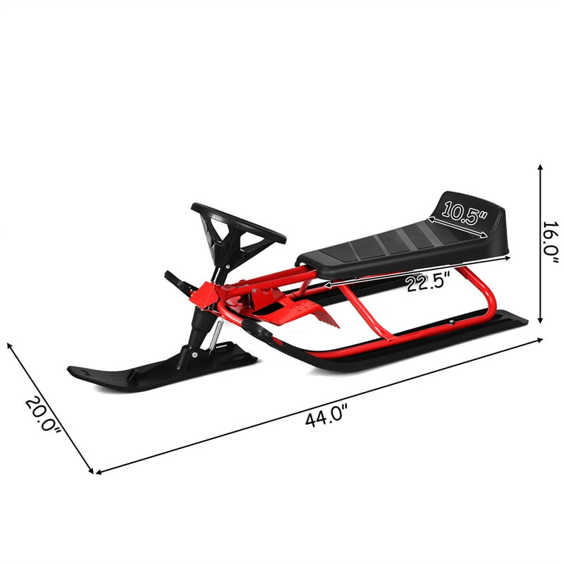 Snow Racer Sled, Ski Sled Slider Board with Steering Wheel, Twin Brakes & Pull Rope, Steerable Snow Sled for Kids Ages 4+, Teenagers, Adults