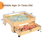 Kids Train Table Set Toddler Wooden Activity Table with 100 Multicolor Pieces & Large Storage Drawer