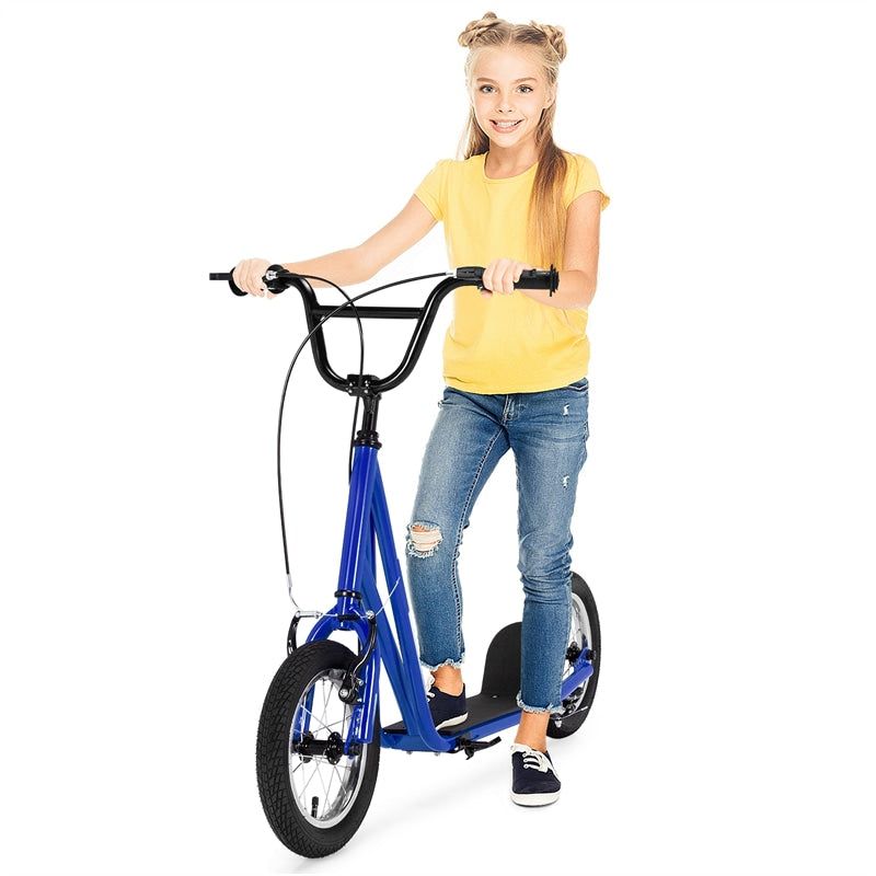 Kids Scooter Youth Kick Scooter Carbon Steel Frame Off-Road Scooter with Adjustable Handlebar & 12” Inflatable Wheels