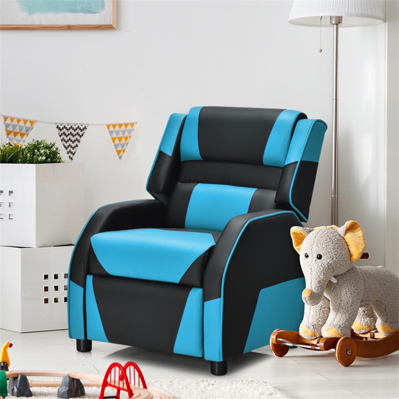 Kids Adjustable Gaming Recliner Racing Style Reclining Gaming Chair PU Leather Gaming Sofa with Headrest & Footrest