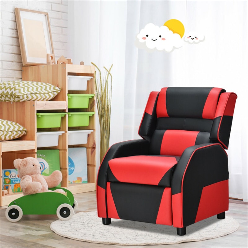 Kids Adjustable Gaming Recliner Racing Style Reclining Gaming Chair PU Leather Gaming Sofa with Headrest & Footrest