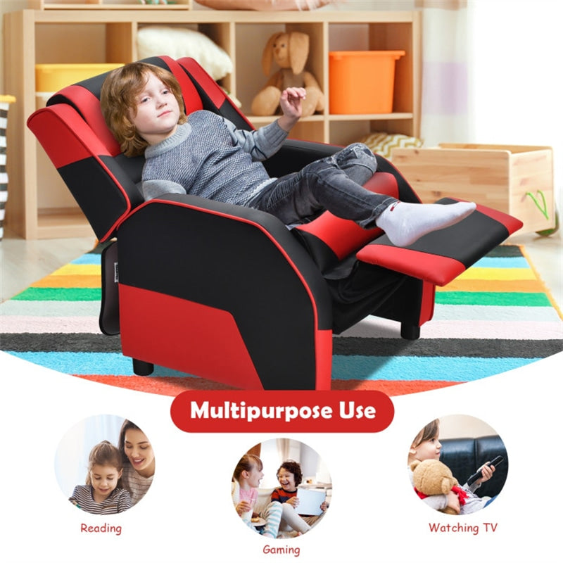 Kids Adjustable Gaming Recliner Racing Style Reclining Gaming Chair PU Leather Gaming Sofa with Headrest & Footrest