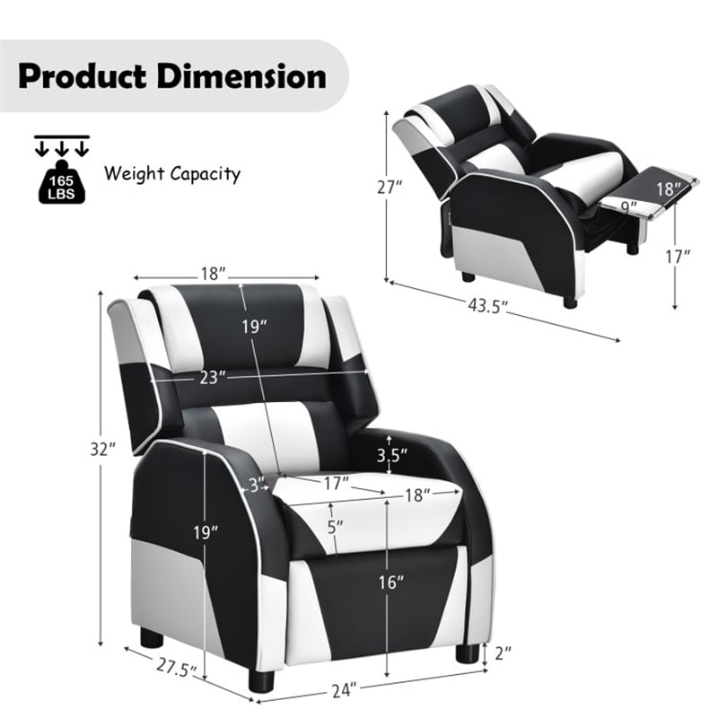 Kids Adjustable Gaming Recliner Racing Style Reclining Gaming Chair PU Leather Gaming Sofa with Headrest & Footrest