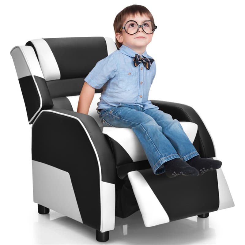 Kids Adjustable Gaming Recliner Racing Style Reclining Gaming Chair PU Leather Gaming Sofa with Headrest & Footrest