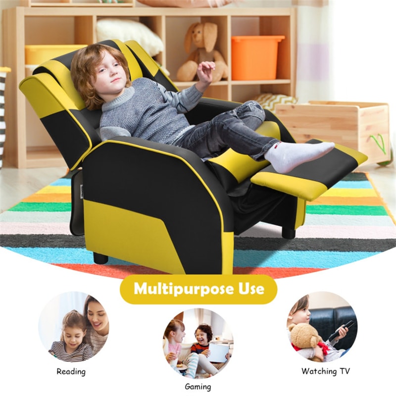 Kids Adjustable Gaming Recliner Racing Style Reclining Gaming Chair PU Leather Gaming Sofa with Headrest & Footrest