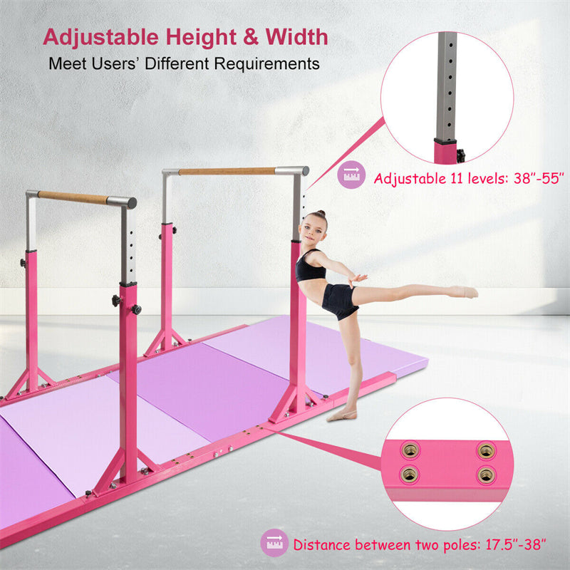 Kids Double Horizontal Bars Gymnastic Training Parallel Bars Adjustable Heights for Indoor Outdoor