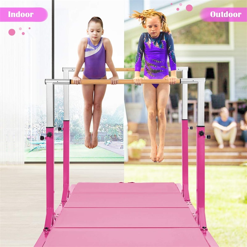 Kids Double Horizontal Bars Gymnastic Training Parallel Bars Adjustable Heights for Indoor Outdoor