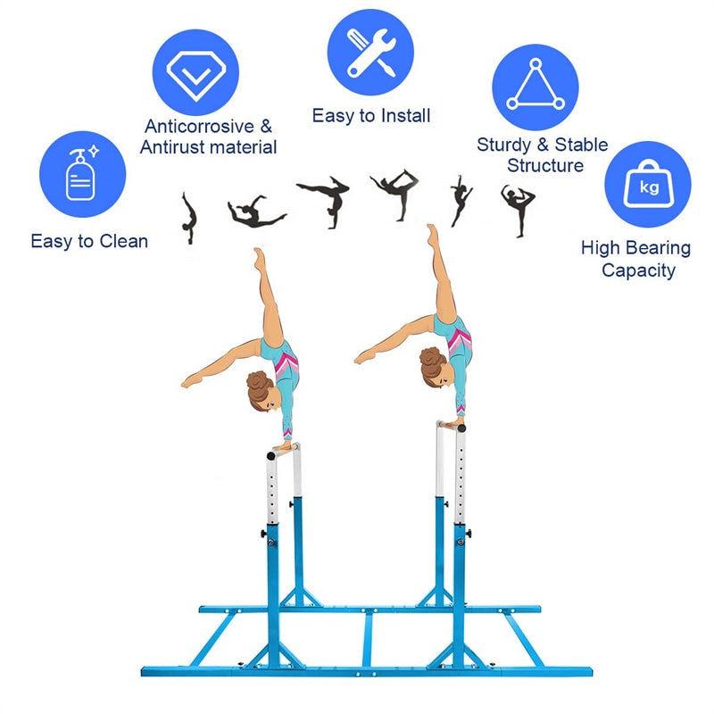 Kids Double Horizontal Bars Gymnastic Training Parallel Bars Adjustable Heights for Indoor Outdoor