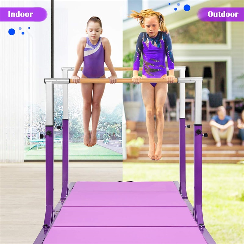 Kids Double Horizontal Bars Gymnastic Training Parallel Bars Adjustable Heights for Indoor Outdoor