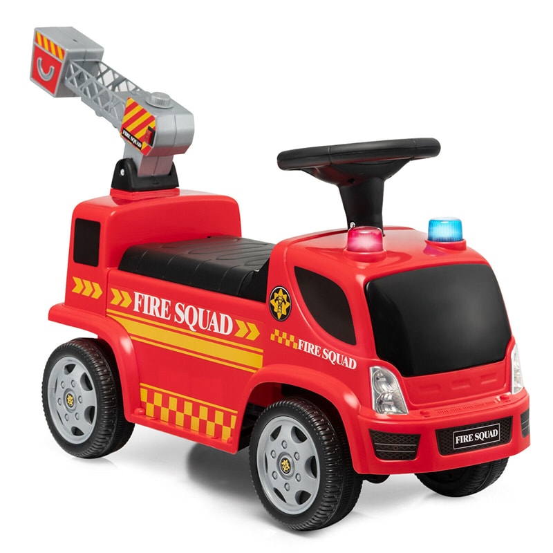 Kids Ride On Fire Truck Foot-to-Floor Sliding Push Car for Toddlers with Ladder Bubble Maker Headlights Music