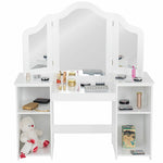 2-in-1 Kids Makeup Vanity Table Princess Dressing Table with Tri-folding Detachable Mirror & Storage Shelves