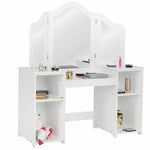 2-in-1 Kids Makeup Vanity Table Princess Dressing Table with Tri-folding Detachable Mirror & Storage Shelves