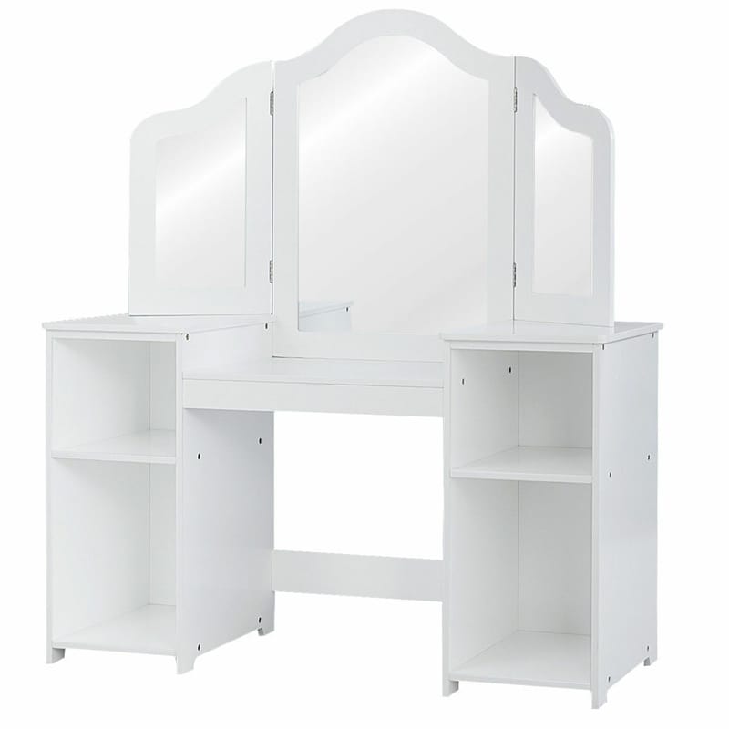 2-in-1 Kids Makeup Vanity Table Princess Dressing Table with Tri-folding Detachable Mirror & Storage Shelves