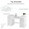 2-in-1 Kids Makeup Vanity Table Princess Dressing Table with Tri-folding Detachable Mirror & Storage Shelves