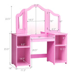 2-in-1 Kids Makeup Vanity Table Princess Dressing Table with Tri-folding Detachable Mirror & Storage Shelves