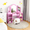 2-in-1 Kids Makeup Vanity Table Princess Dressing Table with Tri-folding Detachable Mirror & Storage Shelves